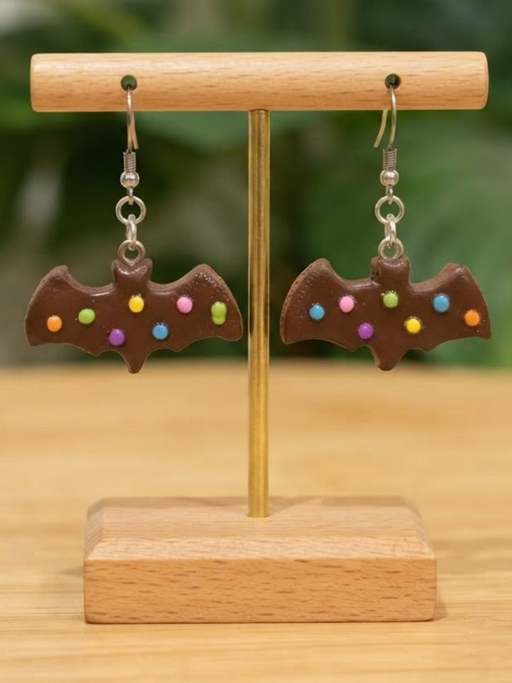 Cosmic Brownie Bat Dangles β Halloween β Handmade Earrings β Brown